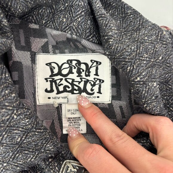 Donna Jessica Art-to-Wear Patchwork Blazer Size 2 Large Metal Buttons Grunge - Picture 12 of 13
